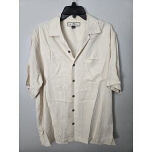 Tommy Bahamas Men's 100% silk Beige Button Up. Size S